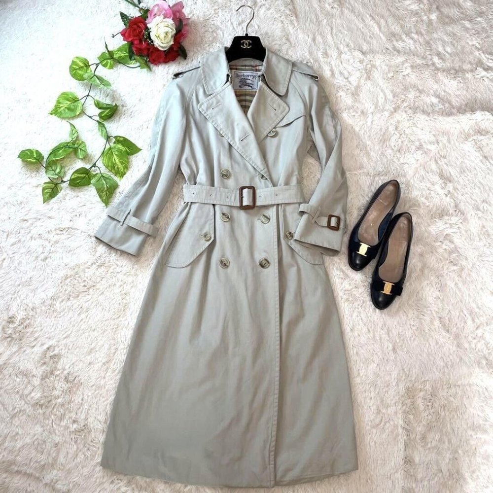BURBERRYS PRORSUM Women Belted Long Trench Coat Nova Check - light khaki